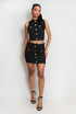 Textured Golden Buttons Crop Top & Skirt Co-Ord