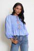 Striped Shirred Peplum Tie Front Blouse