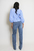 Striped Shirred Peplum Tie Front Blouse