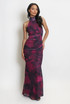 Plum Watercolour Halter Neck Maxi Dress