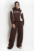 Two Tone slogan Hoodie And Wide Leg Jogger Set