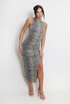 Leopard Denim Leg Slit Midi Dress