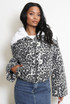 Leopard Fur Collar Padded Cropped Jacket