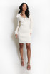 Faux Fur Collar And Cuff Ribbed Knit Dress