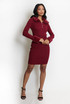 Faux Fur Collar And Cuff Ribbed Knit Dress