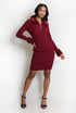Faux Fur Collar And Cuff Ribbed Knit Dress