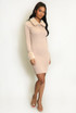 Faux Fur Collar And Cuff Ribbed Knit Dress
