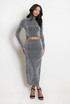 Embellished Mock Neck Crop Top And Midi Skirt