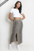 Leopard Denim Front Slit Skirt