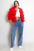Red Cropped Soft Faux Fur Jacket