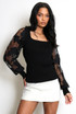 Ribbed Top With Heart Lace Sleeves Ribbed Top With Heart Lace Sleeves