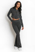 Embellished Fitted Zip Hoodie And Flare Trouser Set