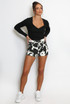 Monochrome Animal Print Denim Shorts 