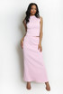 Textured Stretch High Neck Top And Skirt Set