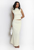 Textured Stretch High Neck Top And Skirt Set
