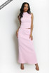 Textured Stretch High Neck Top And Skirt Set
