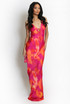 Watercolour Satin Cut Out Back Maxi Dress