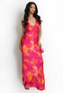 Watercolour Satin Cut Out Back Maxi Dress
