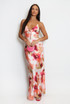 Watercolour Satin Cut Out Back Maxi Dress