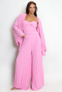 Pleated Three Pieces Set with Pearls Straps Top