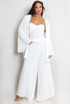 Pleated Three Pieces Set with Pearls Straps Top