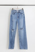 Faded Blue Ripped Wide Leg Long Jeans