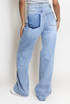 Faded Blue Ripped Wide Leg Long Jeans