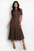 Classic Swing Midi Dress With Button Detail 
