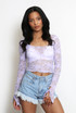 Sheer Lace Top With Tie Cuff