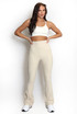 High Waisted Ribbed Flared Trouser