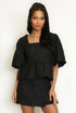 Jacquared Peplum Puff Sleeve Top