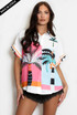 Printed Roll Sleeve Linen Look Shirt