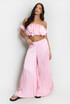 Satin Pleated Palazzo Trouser And Bardot Top Set