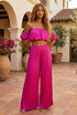 Satin Pleated Palazzo Trouser And Bardot Top Set