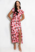 Rose Print Satin Midi Dress 
