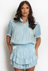 High Shine Gathered Puff Blouse & Frill Shorts Set