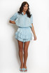 High Shine Gathered Puff Blouse & Frill Shorts Set