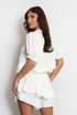 High Shine Gathered Puff Blouse & Frill Shorts Set