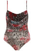 Floral Leopard Print Mesh Drape Neck Bodysuit
