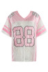 88 Slogan V Neck Sheer Lace Varsity Top