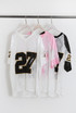 27 Slogan V Neck Sheer Lace Varsity Top