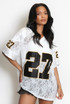 27 Slogan V Neck Sheer Lace Varsity Top