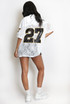 27 Slogan V Neck Sheer Lace Varsity Top