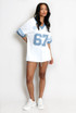67 Slogan Contrast Trim Baseball Top