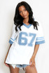 67 Slogan Contrast Trim Baseball Top