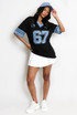 67 Slogan Contrast Trim Baseball Top