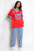 67 Slogan Contrast Trim Baseball Top