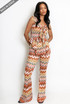 Ruffle Zig Zag Tie Front Top And Trouser Set