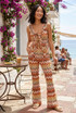 Ruffle Zig Zag Tie Front Top And Trouser Set