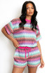 Wavy Striped Short Sleeve Top And Shorts Set